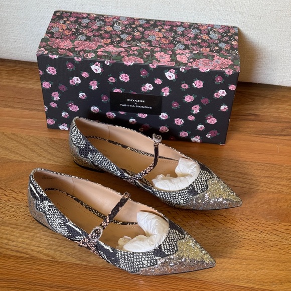Coach X Tabitha Simmons Harriette Snake Skin Metallic Flat‎ Size 10B - Picture 1 of 6